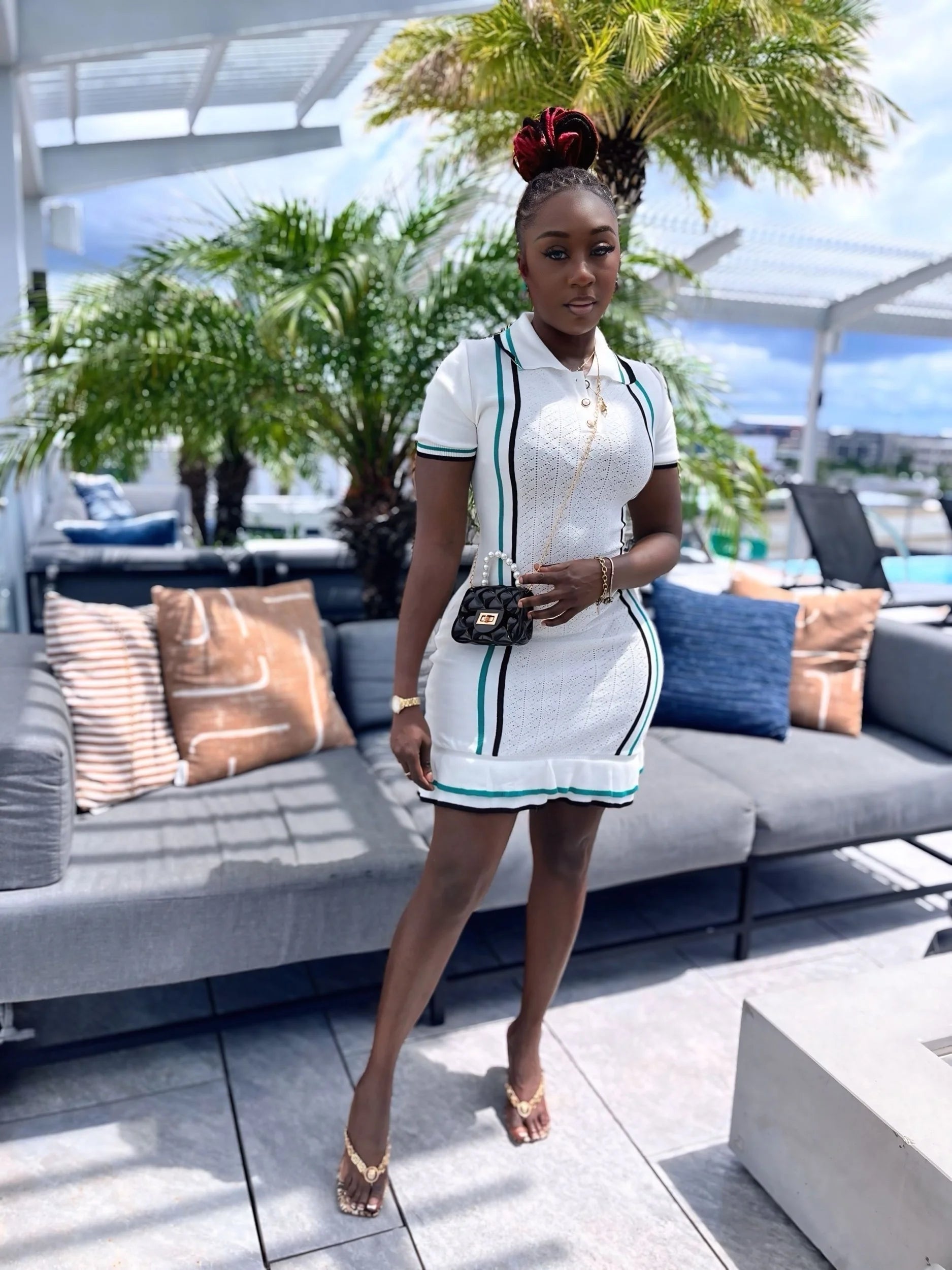 Casual Polo Neck Dress - White