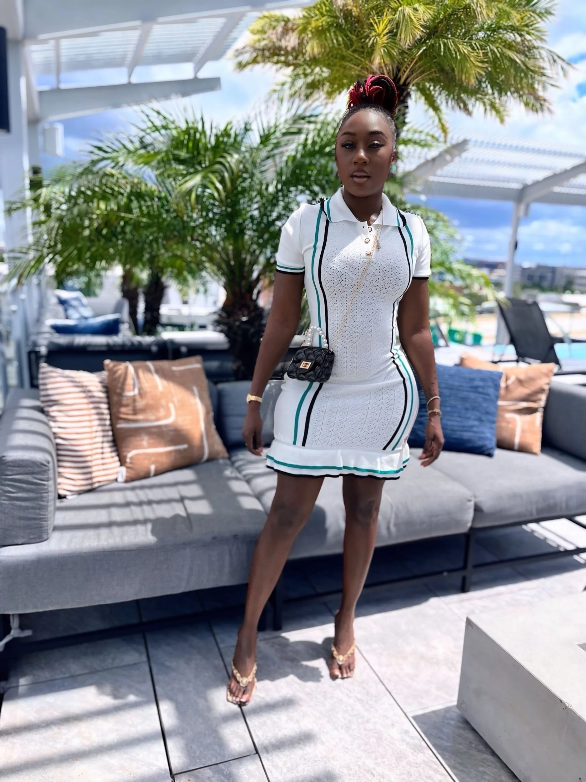 Casual Polo Neck Dress - White