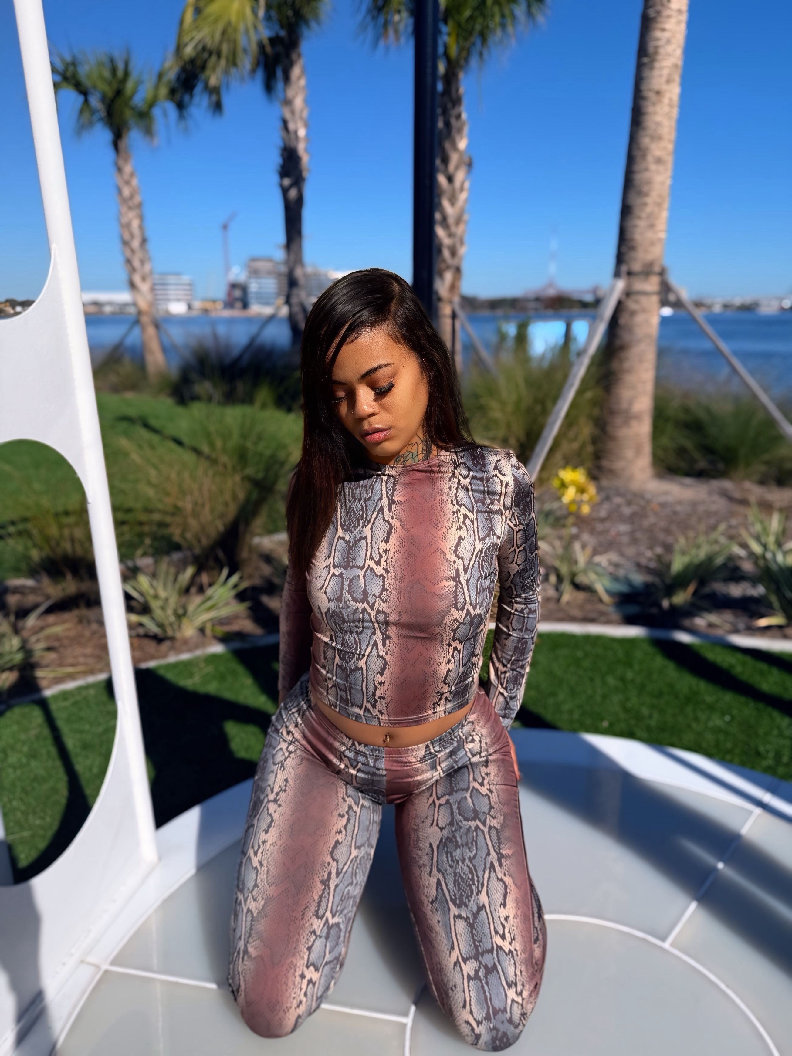 I Don't Bite Snake Print Pant Set - Multi/brown combo