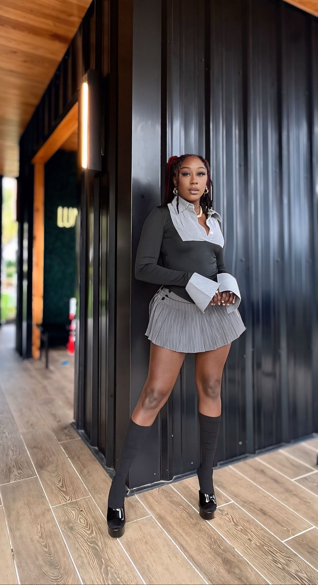 School Girl Skirt Set - Black/combo