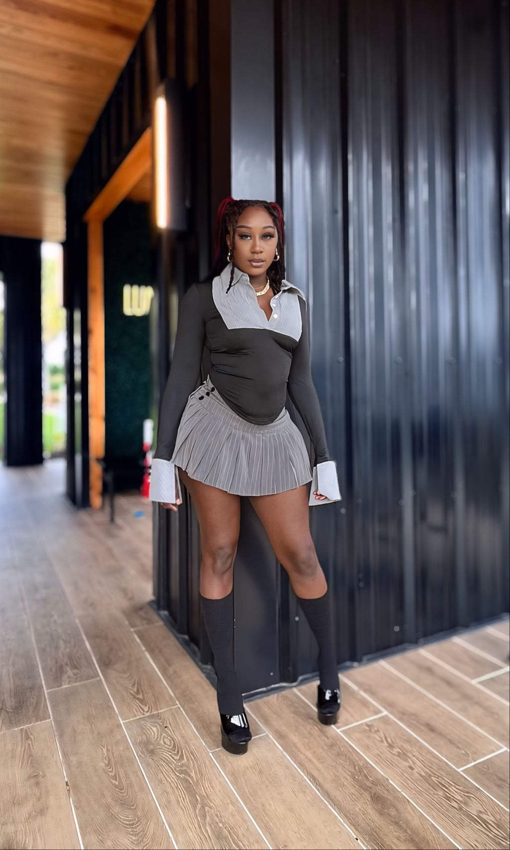 School Girl Skirt Set - Black/combo