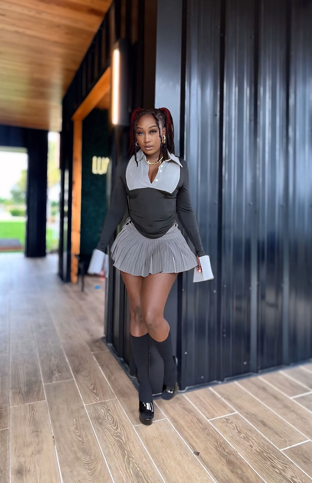 School Girl Skirt Set - Black/combo