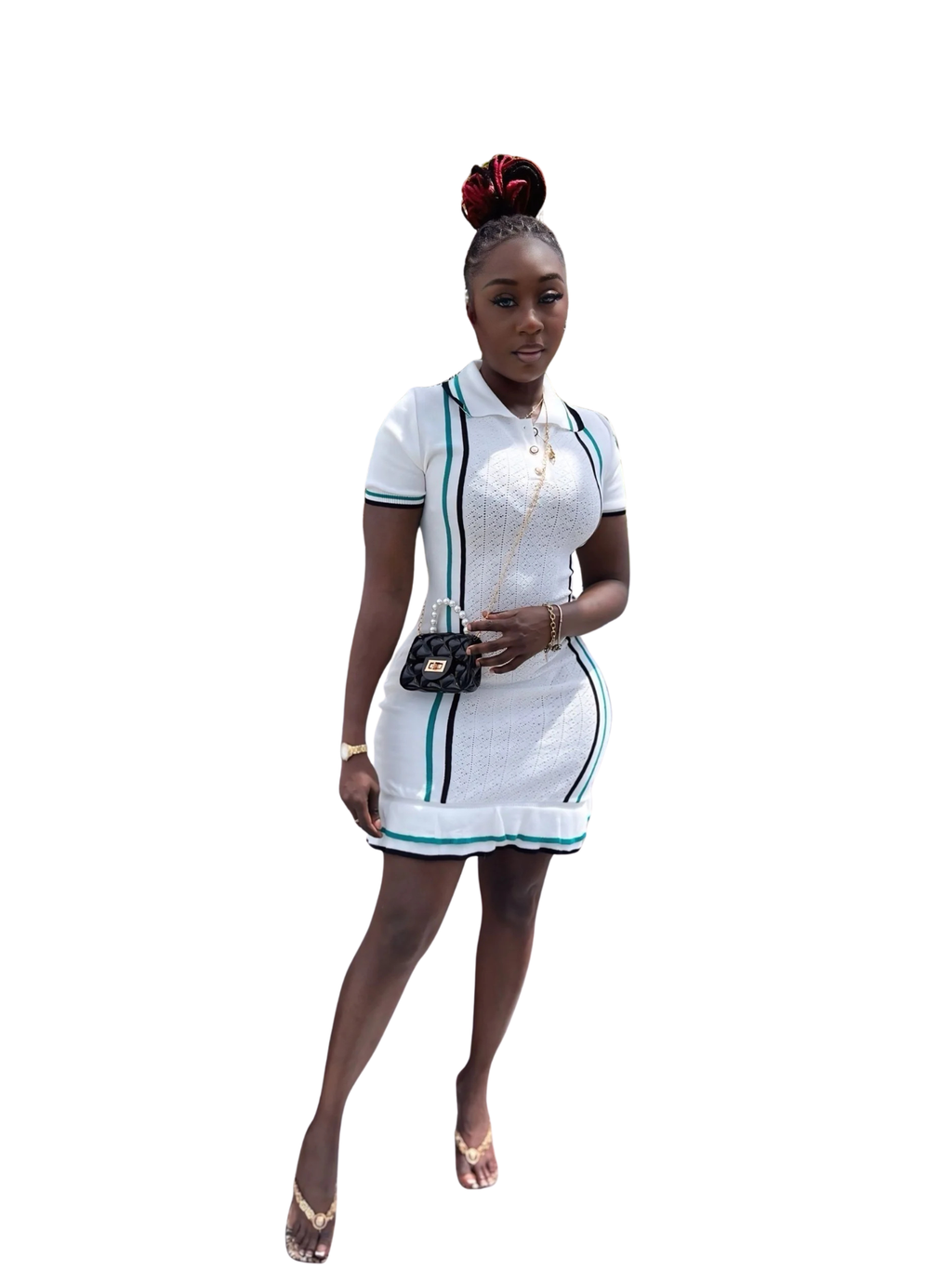Casual Polo Neck Dress - White