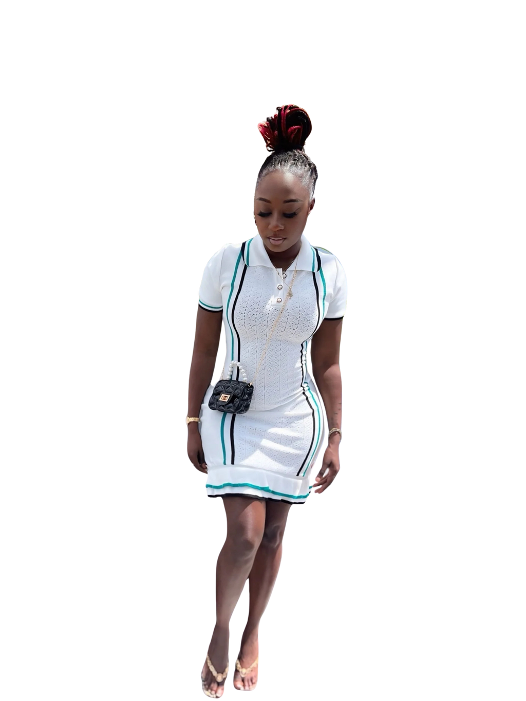 Casual Polo Neck Dress - White