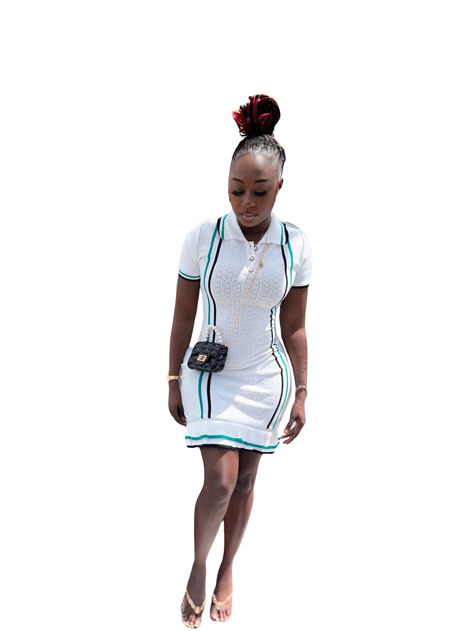 Casual Polo Neck Dress - White